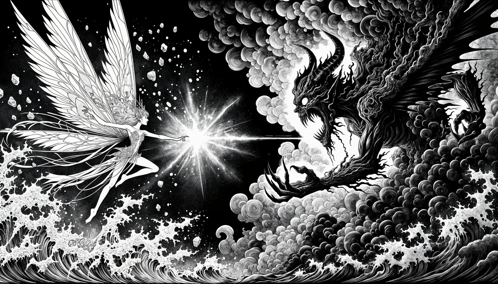 Ice Fairy vs Fire Demon in Manga Style