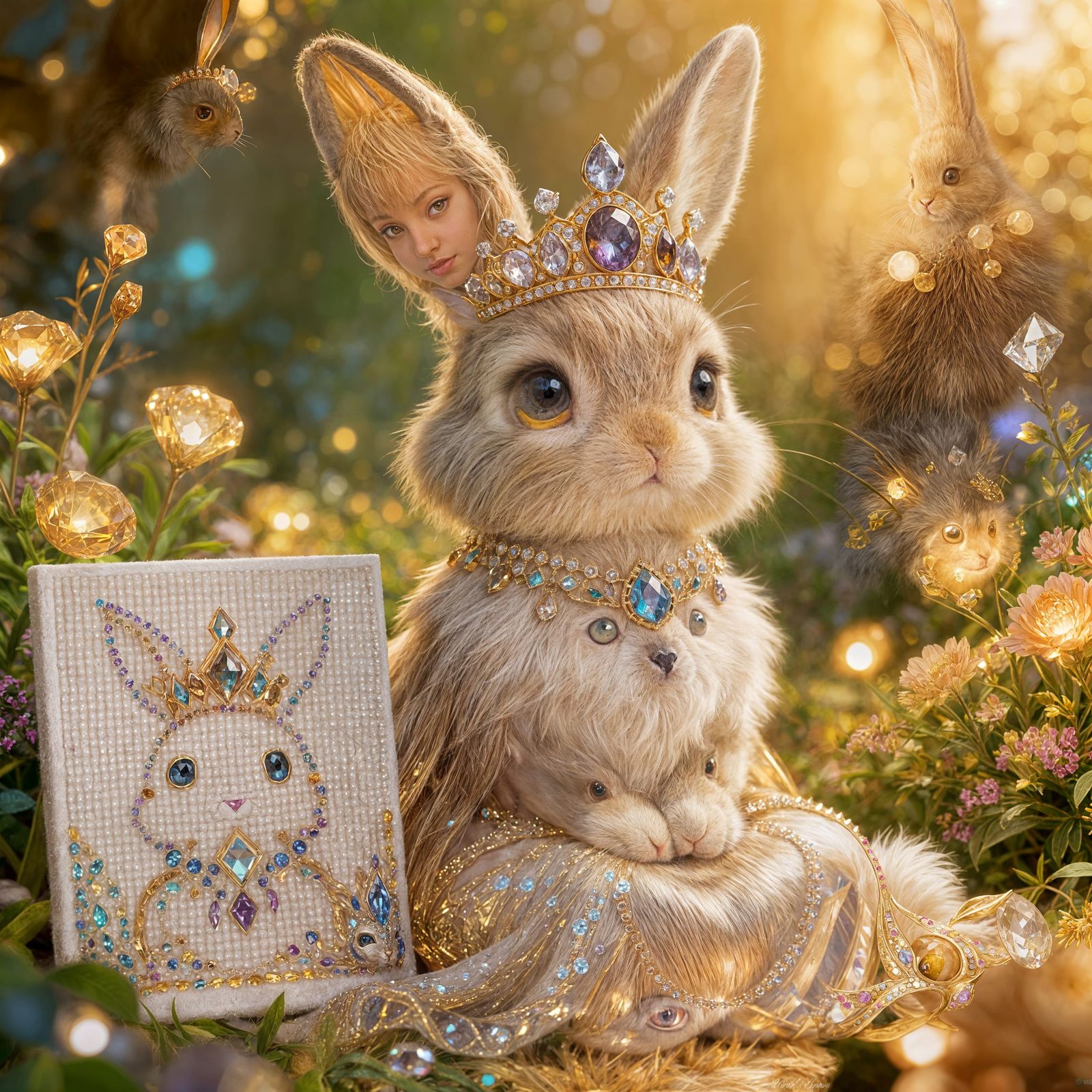 Bunny Queen Portrait as Gemstone Diamond Art