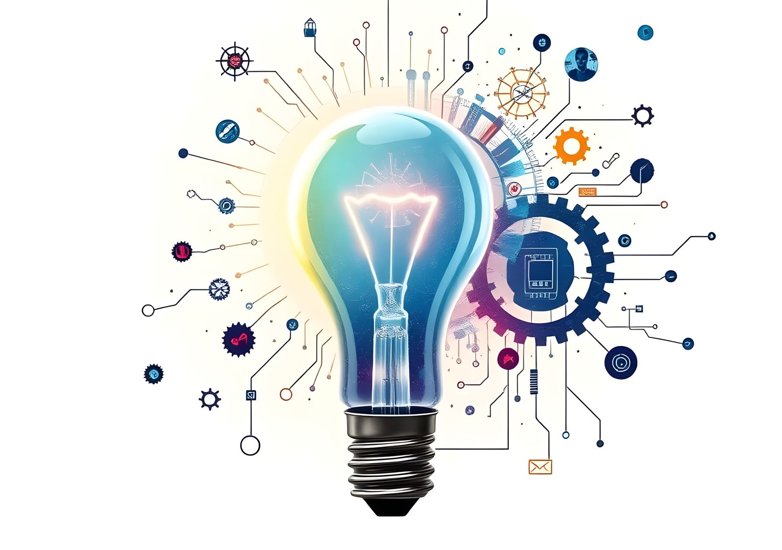 Idea Light Bulb with Technology Icons: Detailed Concept Art