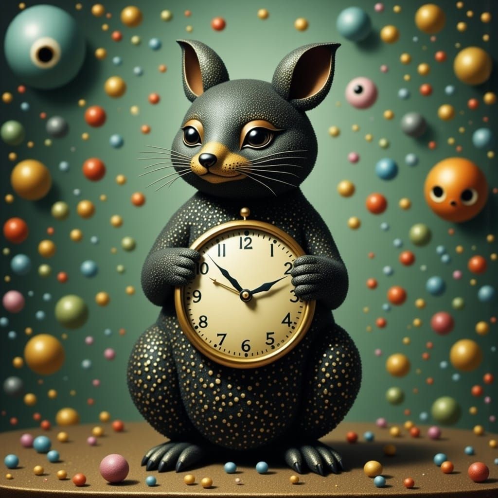 Cute Golden Creature Holding a Clock