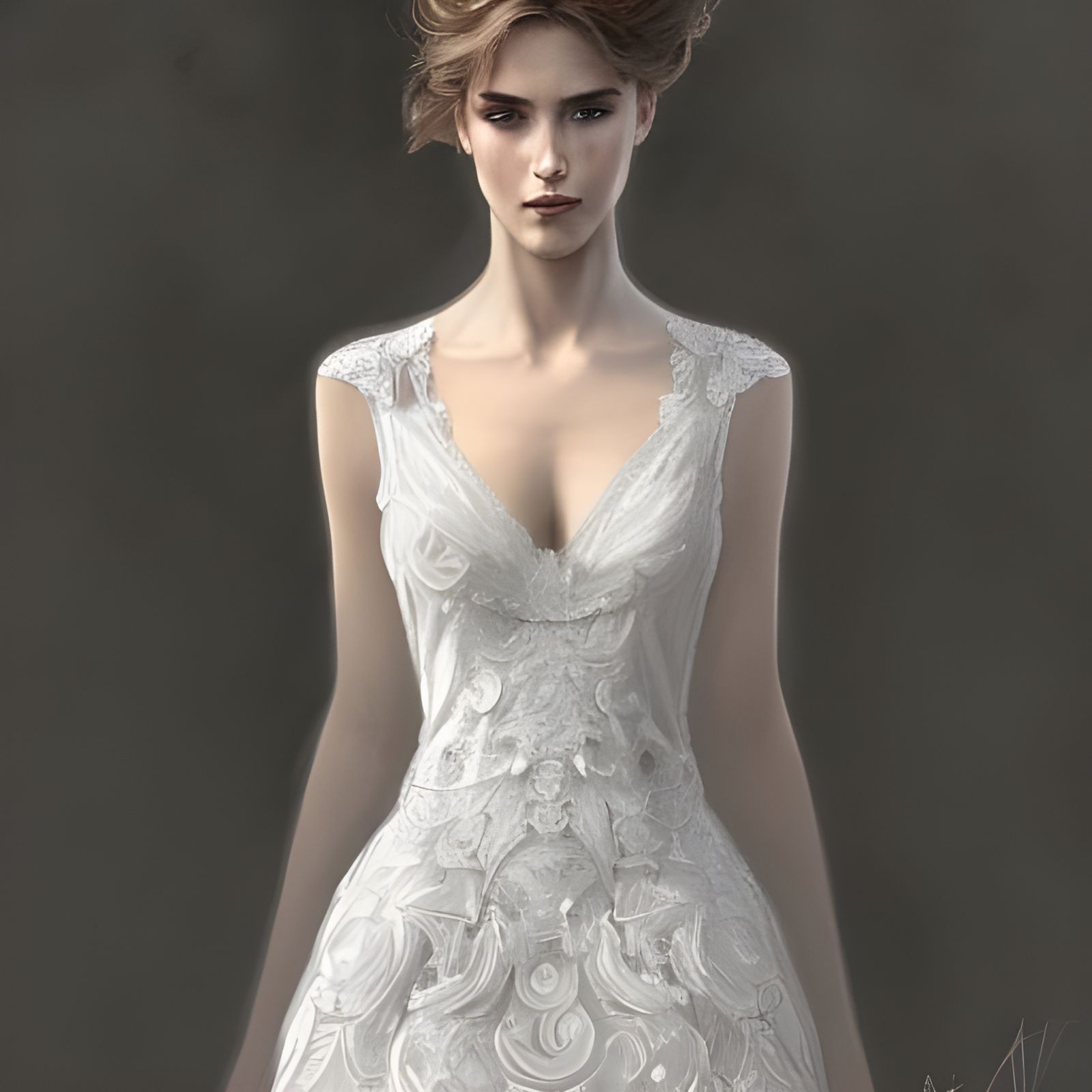 Lace Applique V-neck Wedding Dress Portrait
