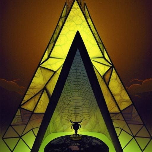 Bees Worshiping a Glowing Triangle in Basquiat Style