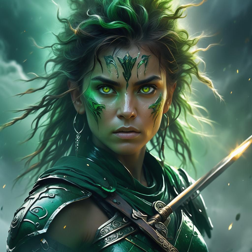 Female Warrior with Glowing Eyes in Renaissance Style