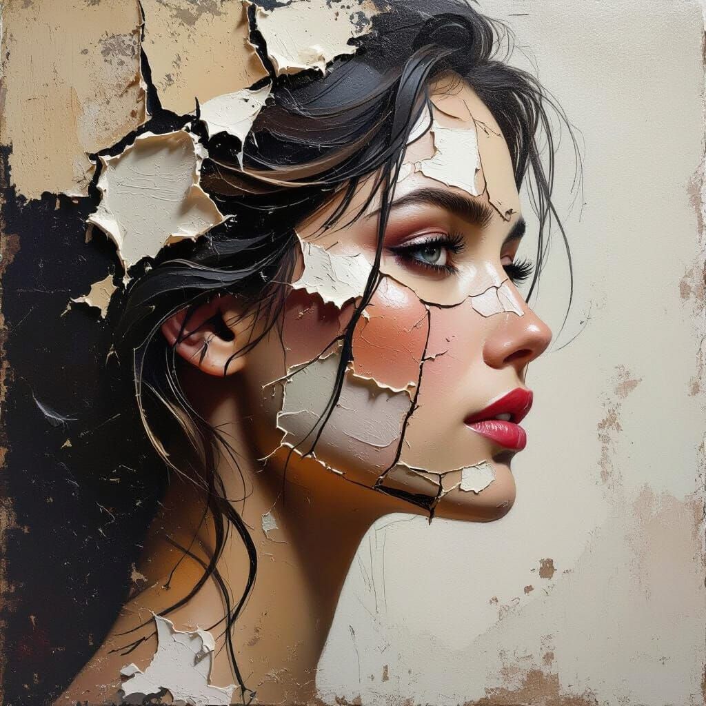 Cracked Paint Portrait in Impasto Style