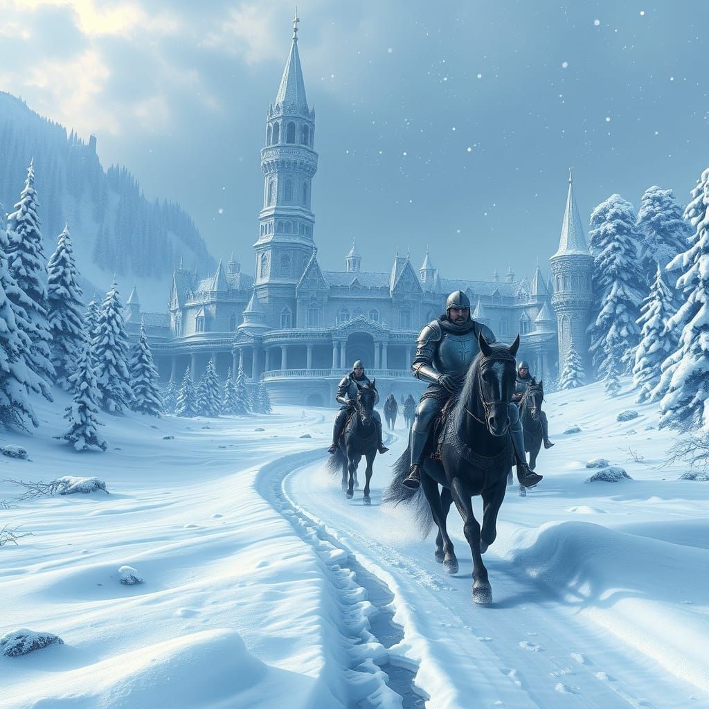 Majestic Winter Knights in a Japanese-Inspired Fantasy Realm