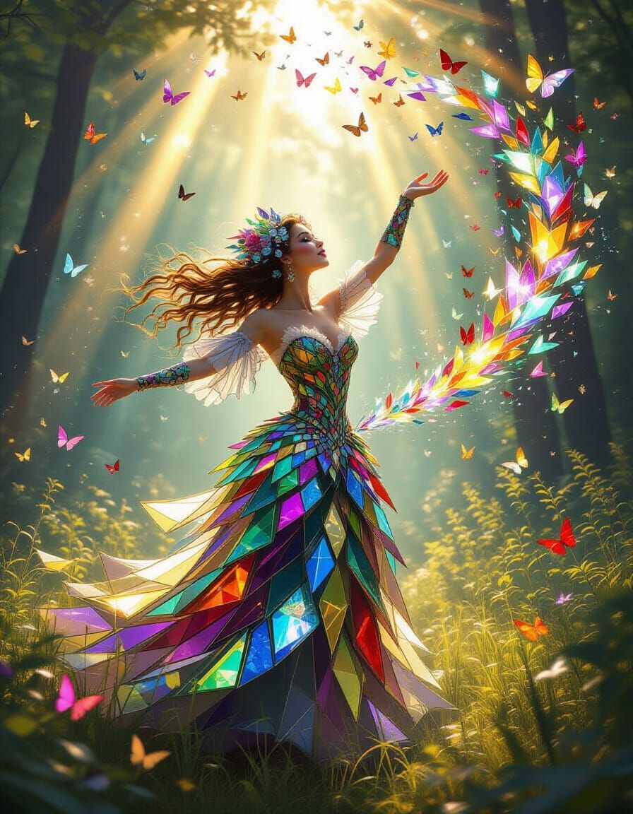 Forest Spirit in Victorian Dress Made of Glass Shards