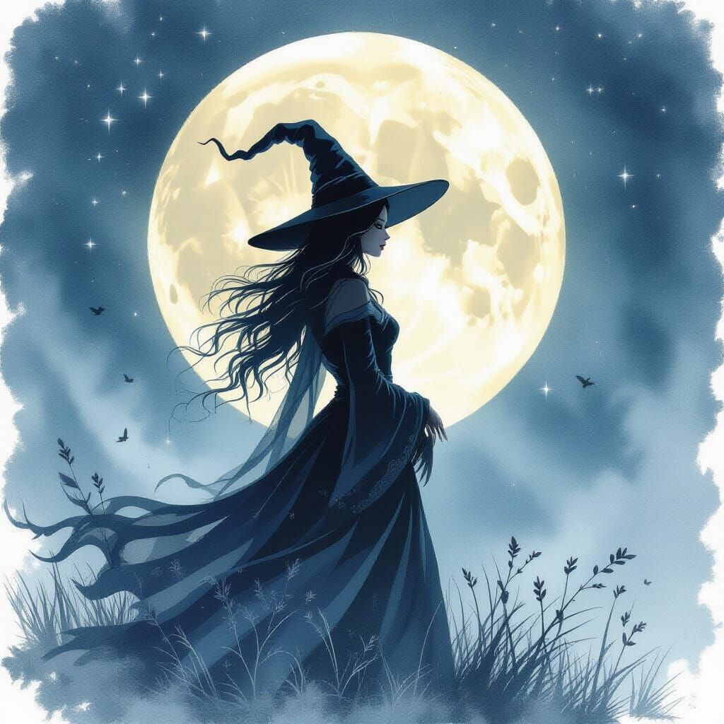 Mystical Moon Witch Silhouette