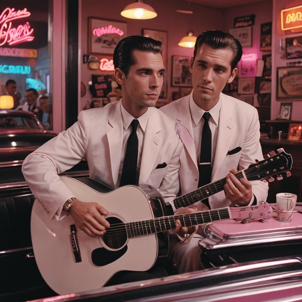 Greaser Guitarist in a 1950s Barbershop