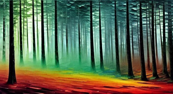 Dystopian Sci-Fi Forest in Polychromatic Graffiti Style