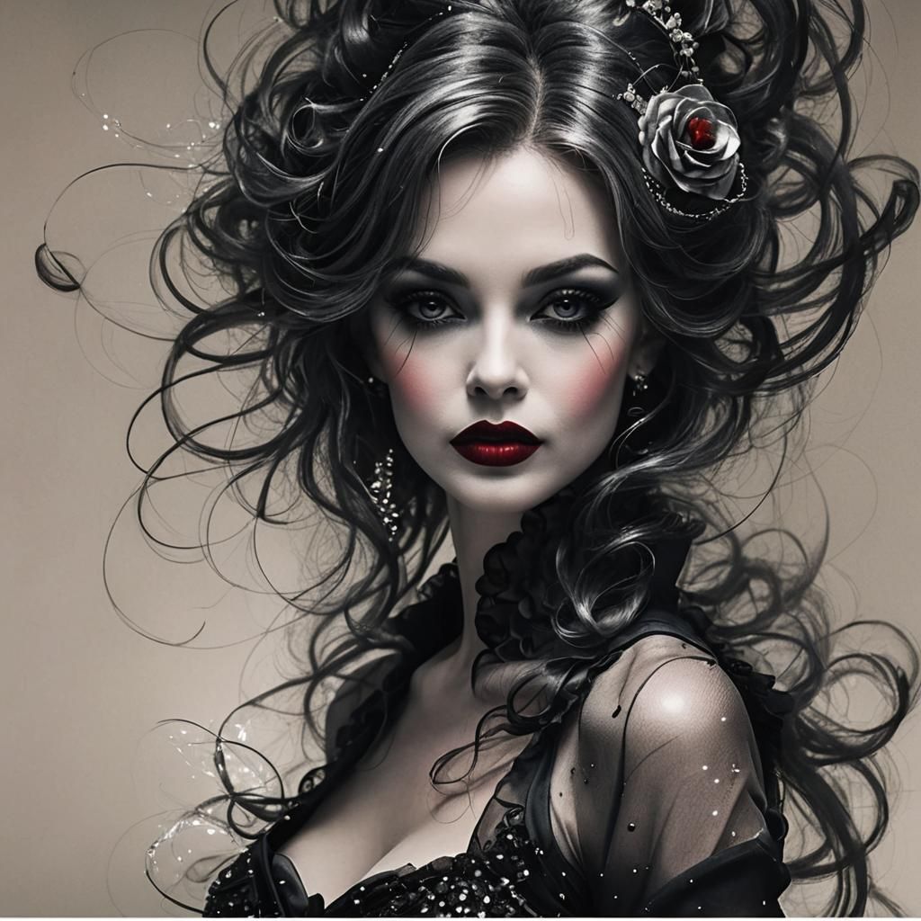 Elegant Woman with Grey Hair and Opera Gloves