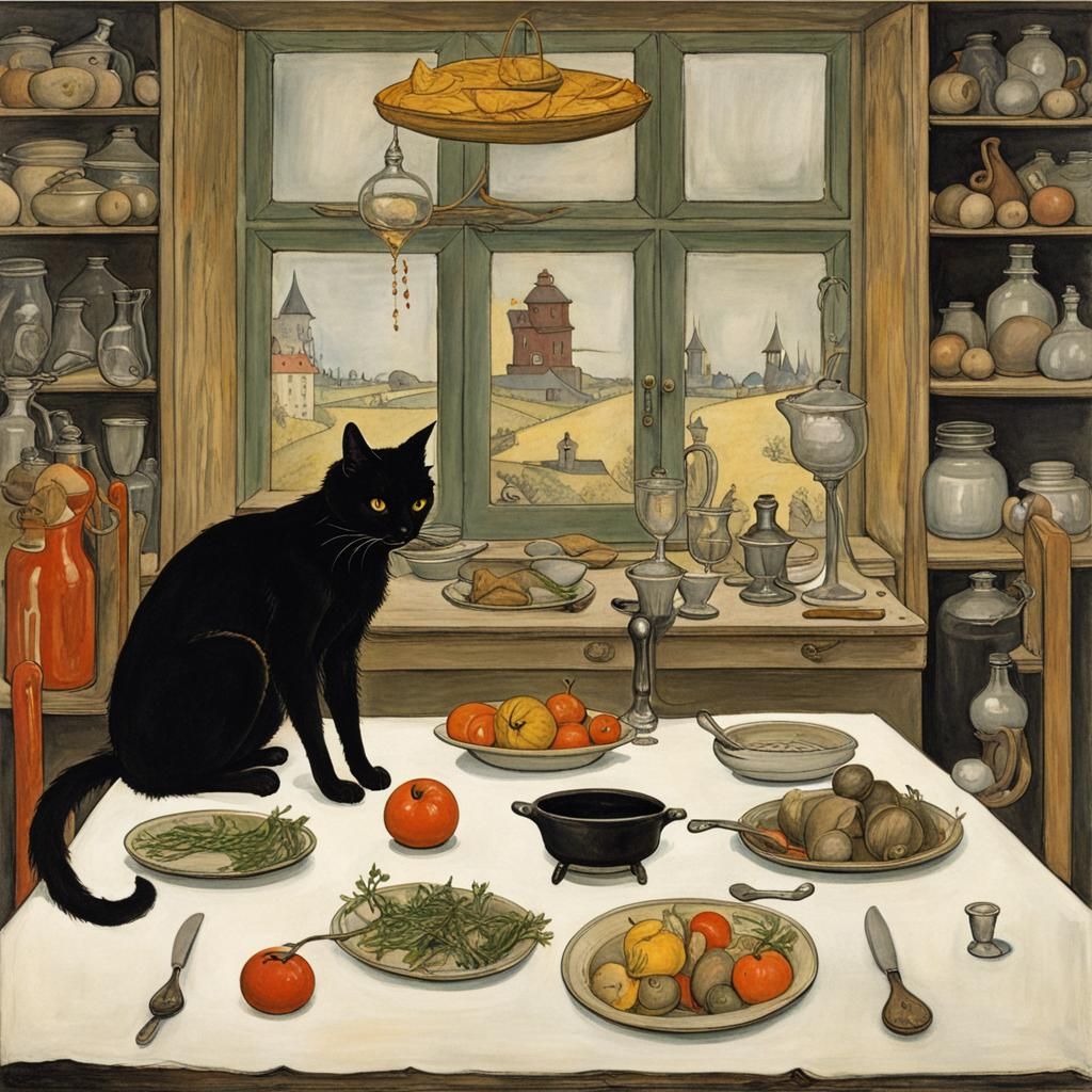 The Black Cat: Gothic Horror Oil Painting