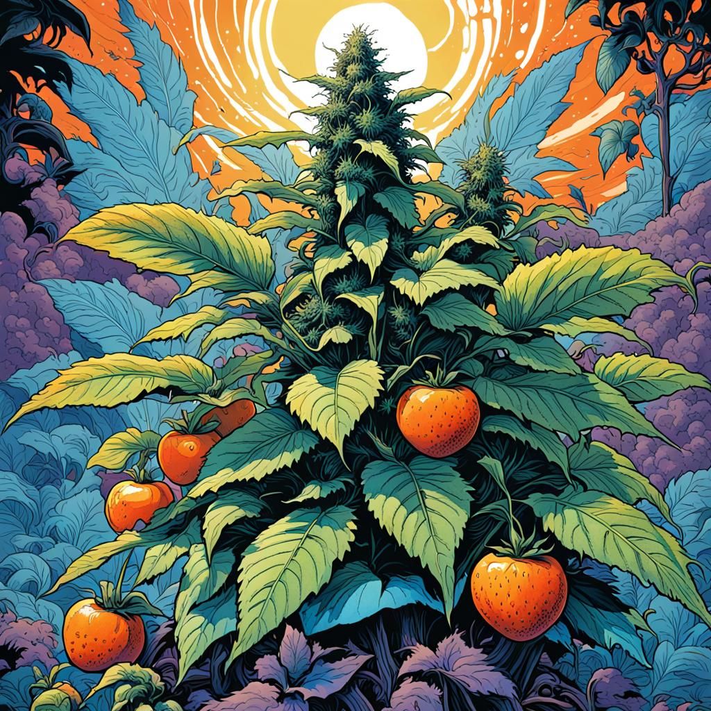 Hybrid Fruit Plant in Comic Book Style