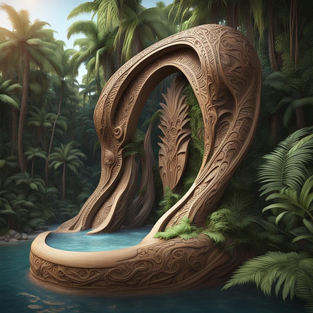 Hopi Wood Sculpture in Jungle Lagoon
