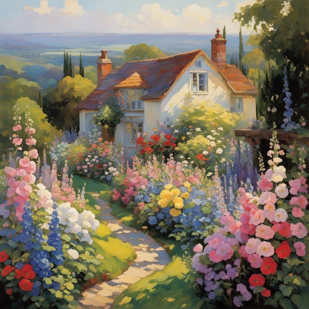 Vibrant English Garden Blooms in Whimsical Colors