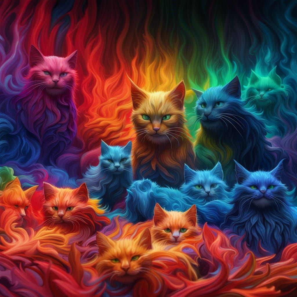 Colorful Cats in Detailed Fantasy Art