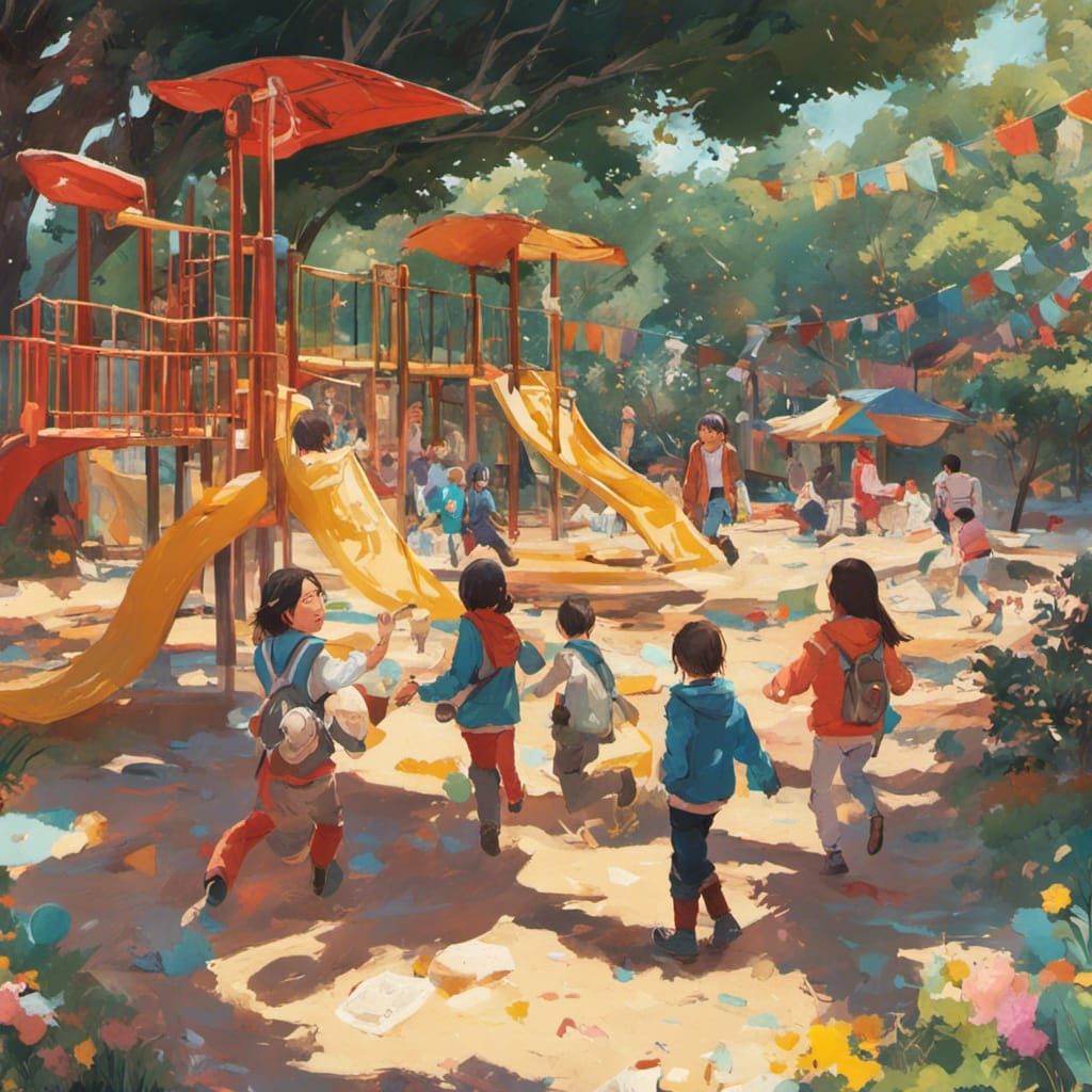 Children's Exuberant Joy at School Playground
