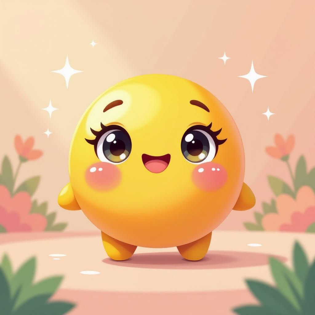 Cute Yellow Character with Rosy Cheeks and Sparkling Eyes