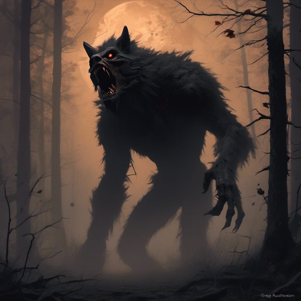 Terrifying Werewolf Roars in Dark Forest