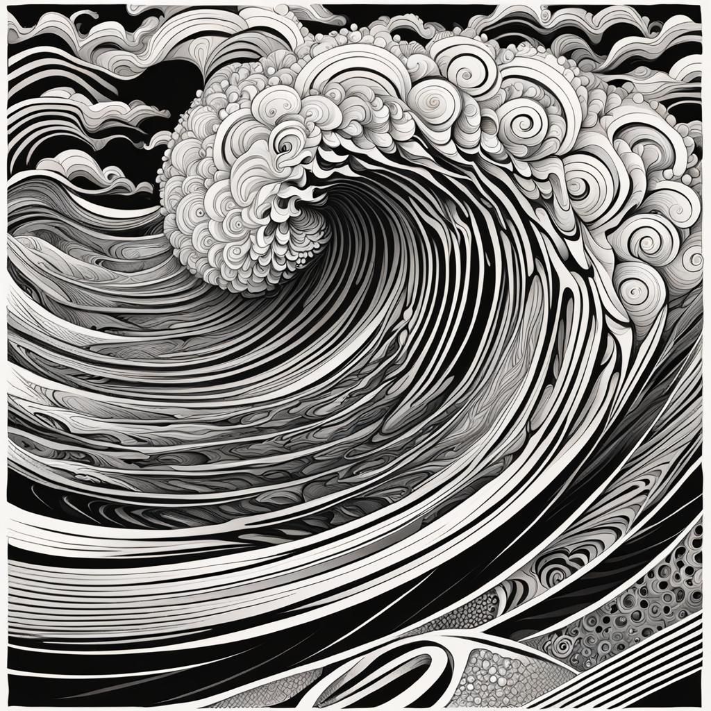 Abstract Tsunami Vector Fractal with 3D Shading