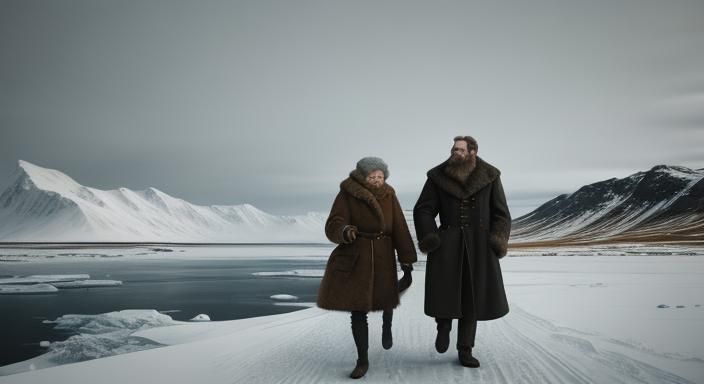 Arctic Explorers in Snowy Landscape, Cinematic Portrait