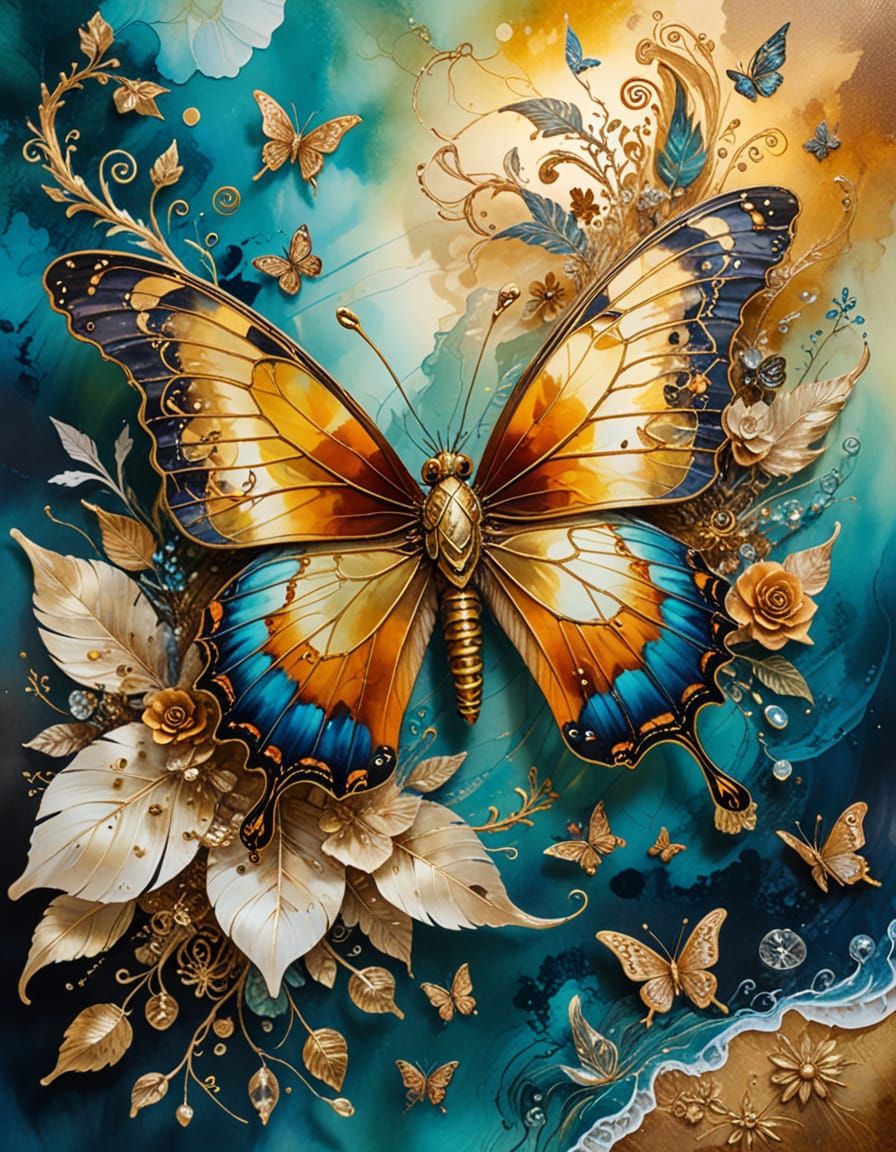 Butterfly Pirate in Richly Textured Surrealism Painting