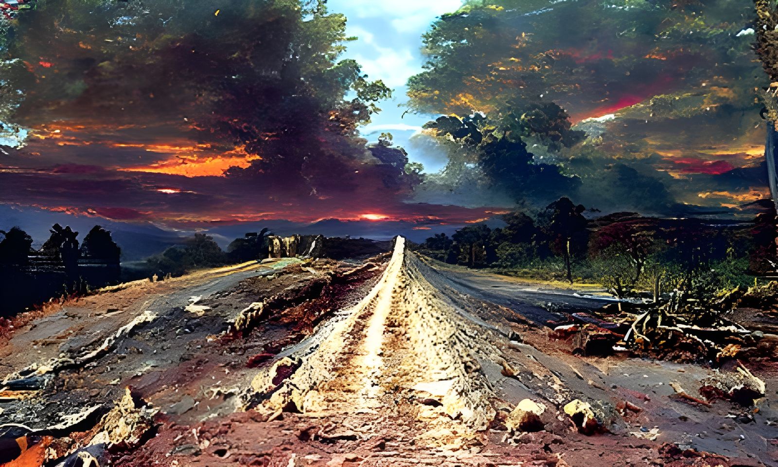 Desolate Country Road Landscape Painting