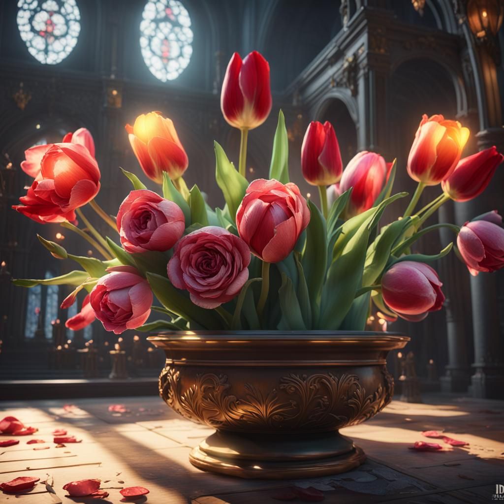 Roses and Tulips in a Vibrant 3D Render
