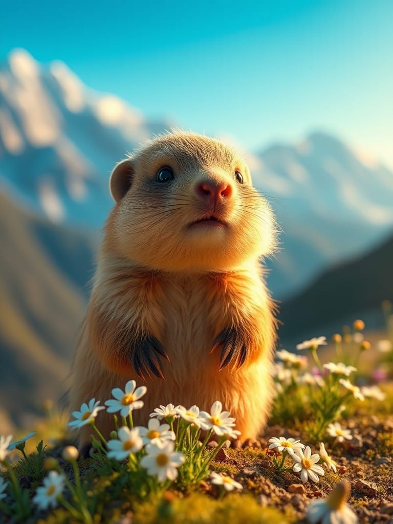 Adorable Baby Marmot Portrait in 3D Digital Art