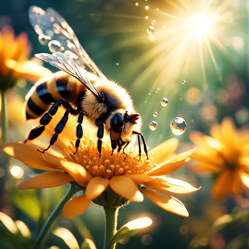 Vibrant Macro Bee in Warm Golden Light
