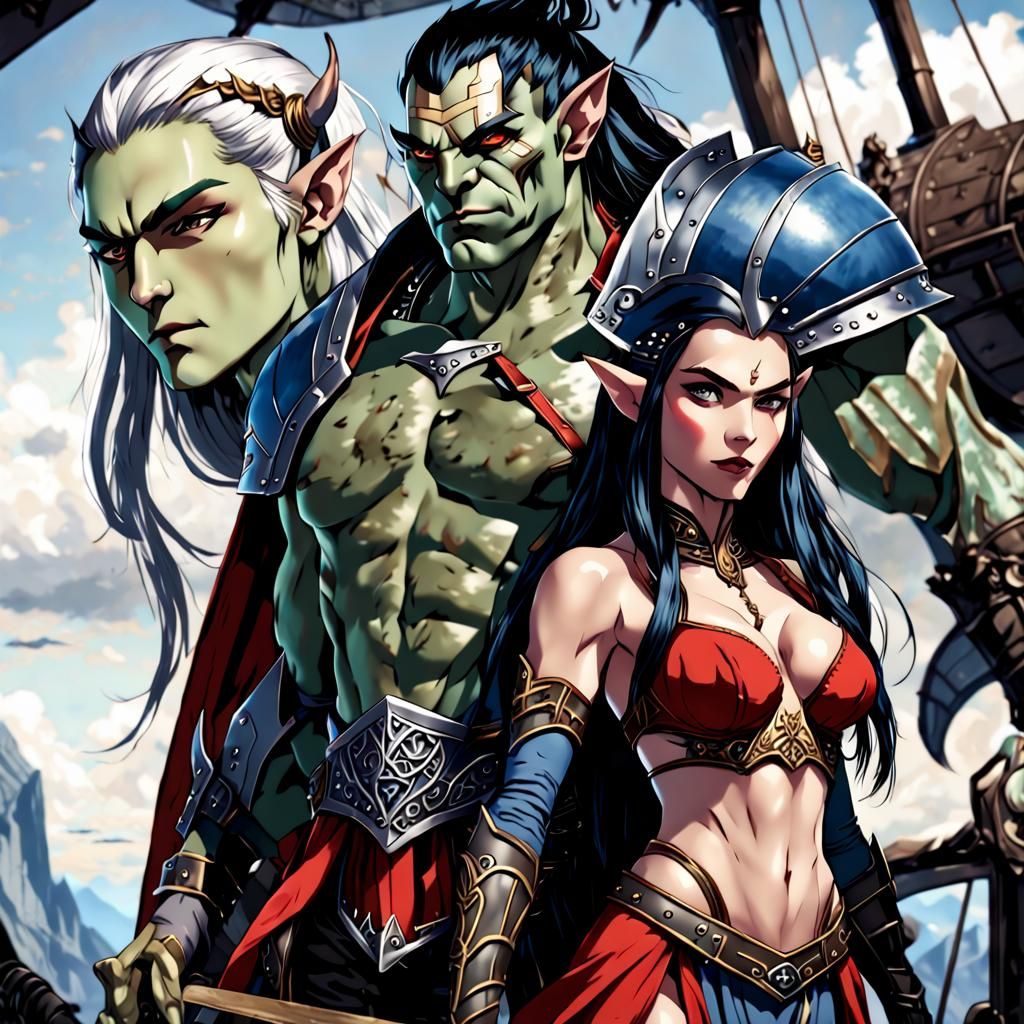 Anime Power Couple on Airship with Dragon