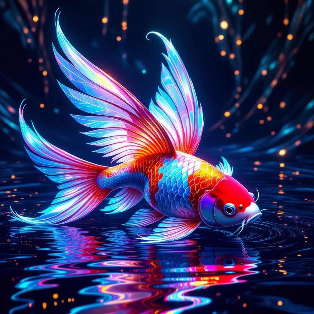 Neon Koi Seraphim with Crystalline Wings
