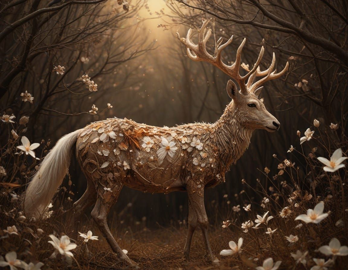 Ethereal Floral Masterpiece in Dystopian Folk Art Style