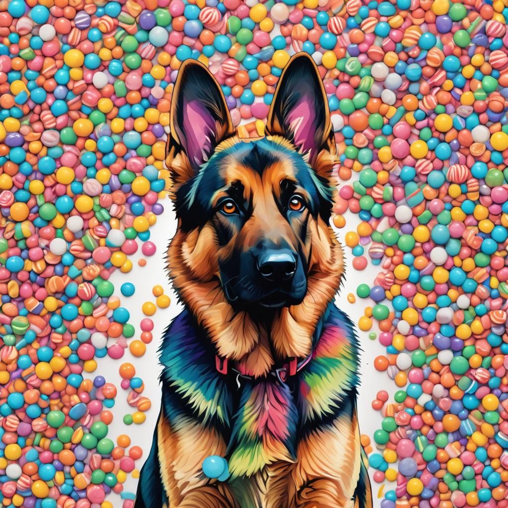 Hyperrealistic German Shepherd in Candy Colors
