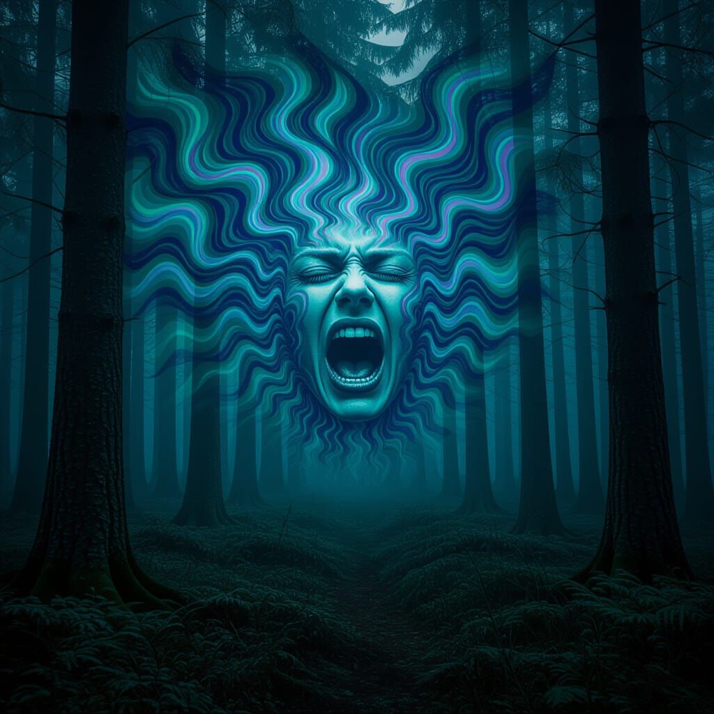 Dark Screaming Forest in Psychedelic Surrealism Style