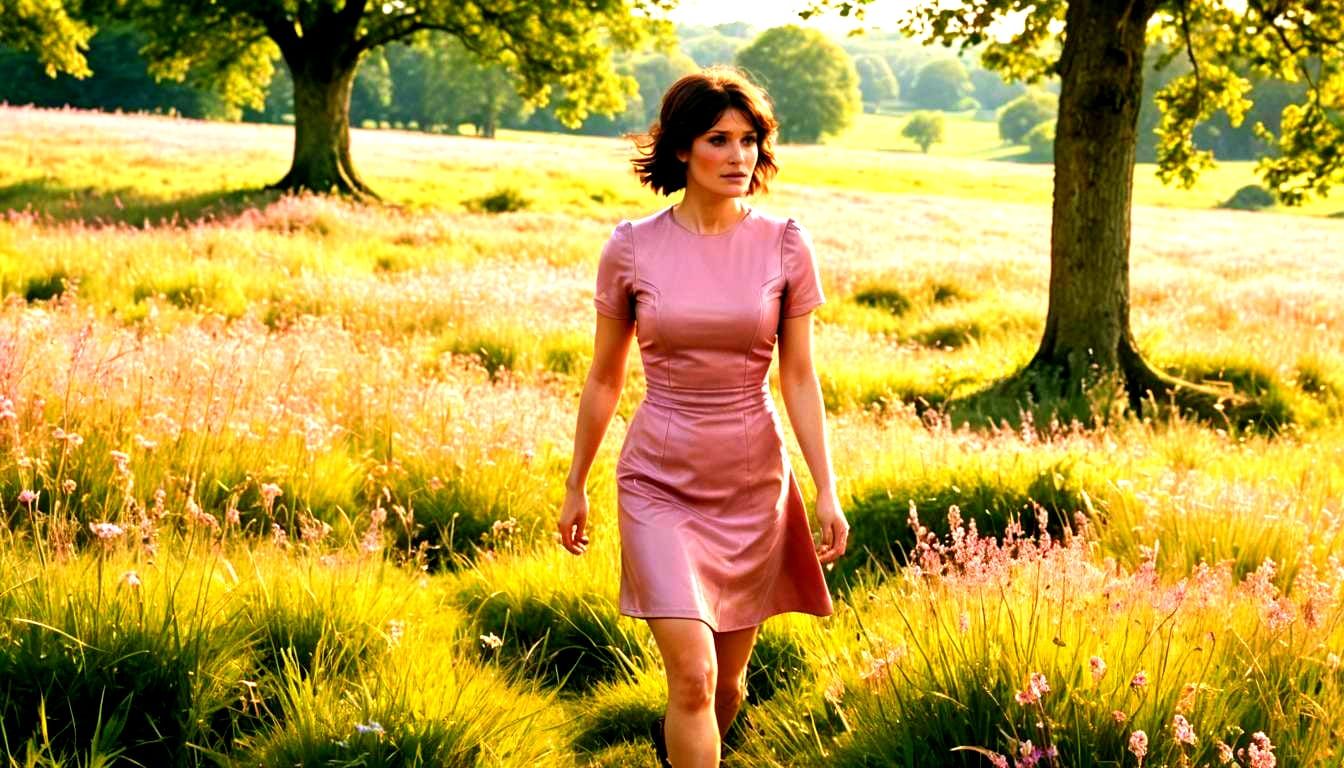 Woman in Pink Dress in English Countryside