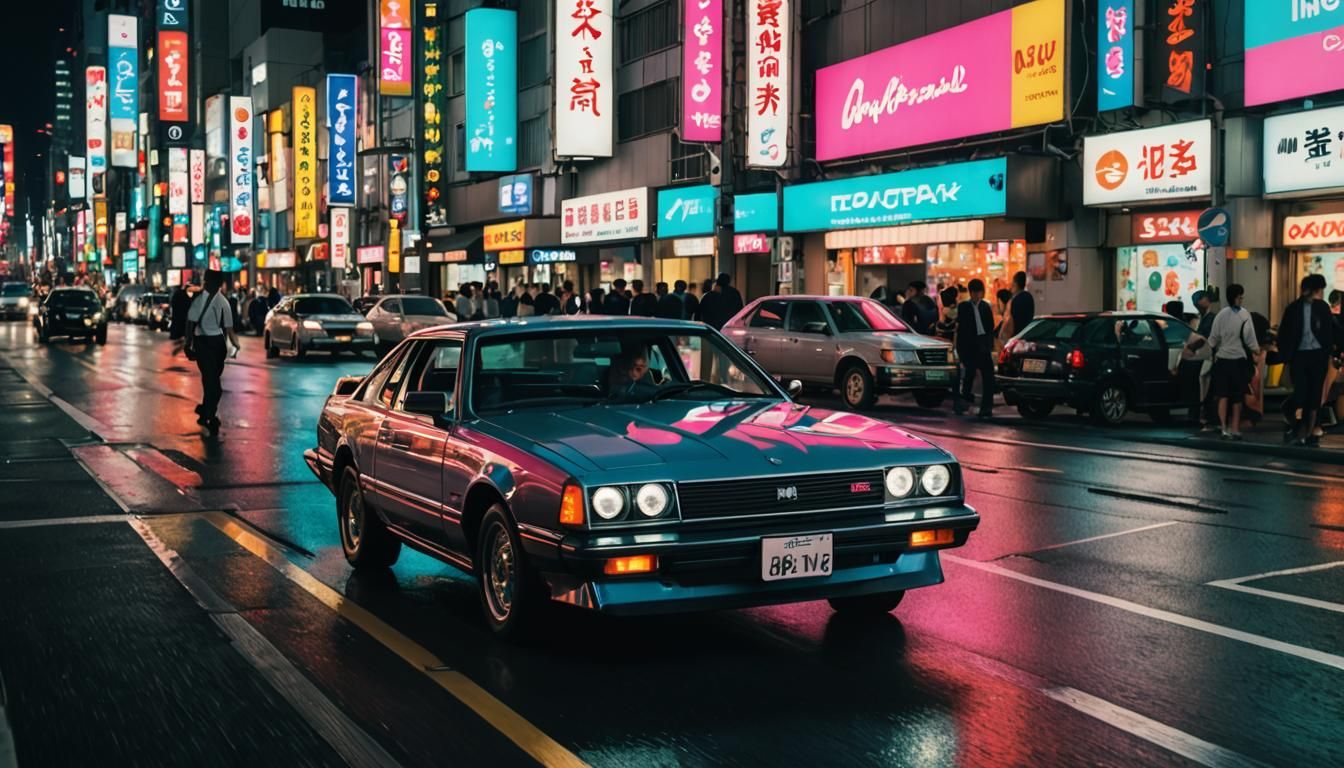 80s Coupe Glides Through Neon Tokyo Streets