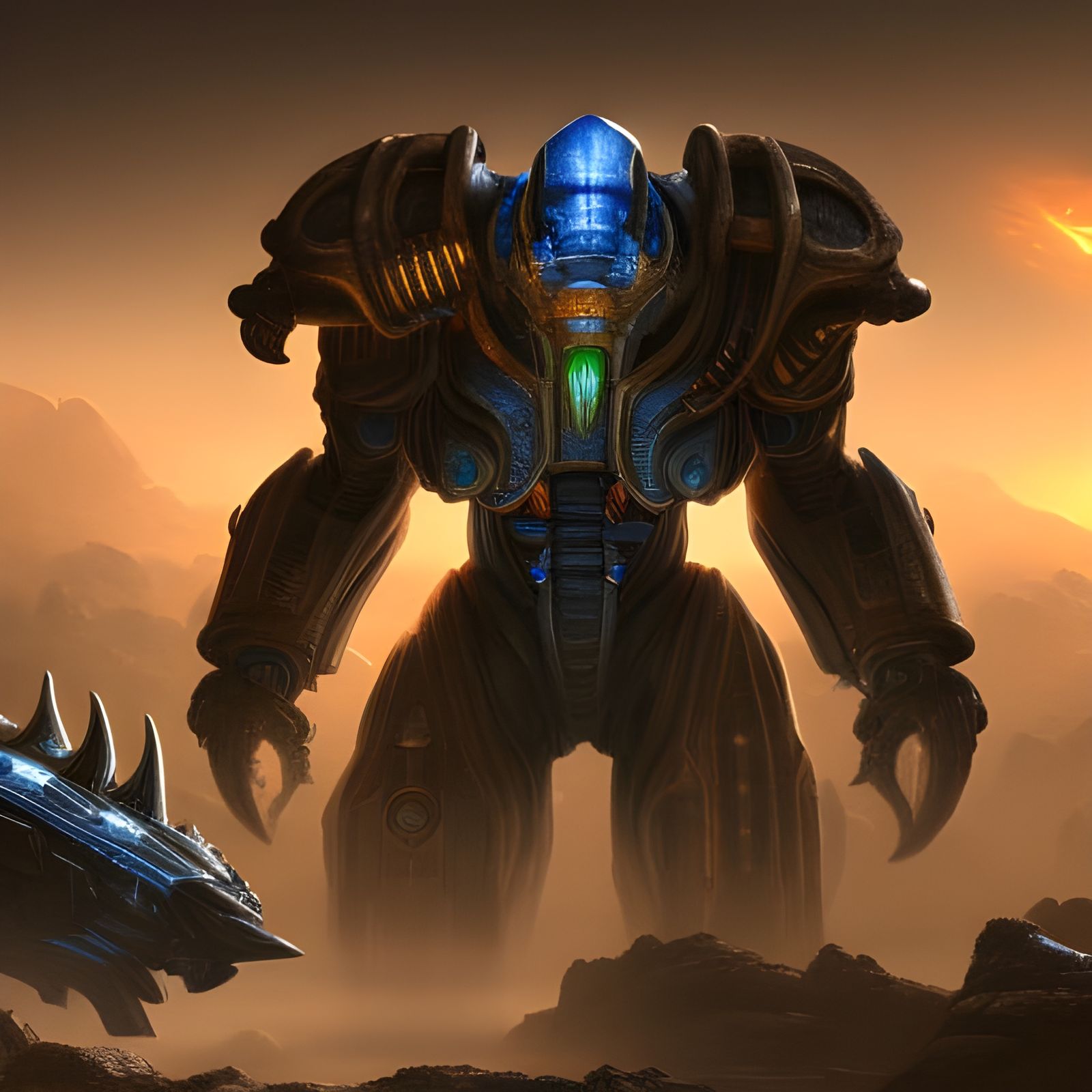 Hyperdetailed Protoss Mech Concept Art in Unreal Engine