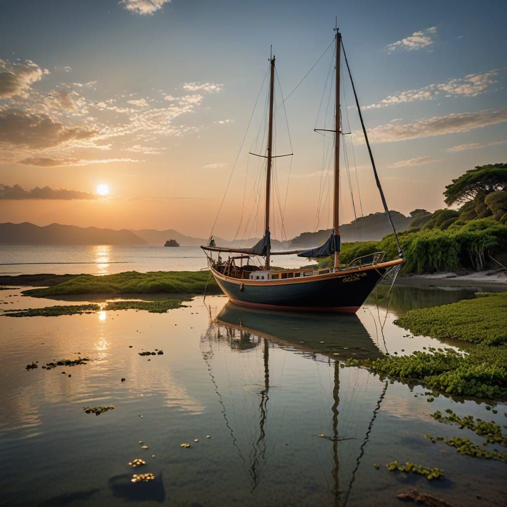 Serene Sailboat Scene with Refreshing Cocktail