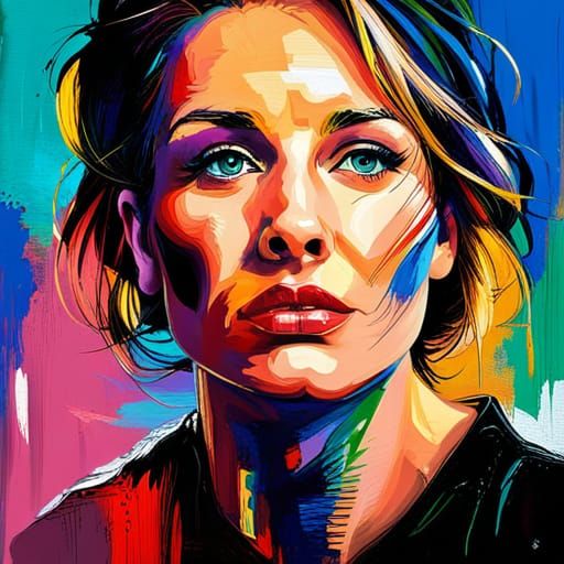 Energetic Abstract Portrait with Palette Knife and Texture