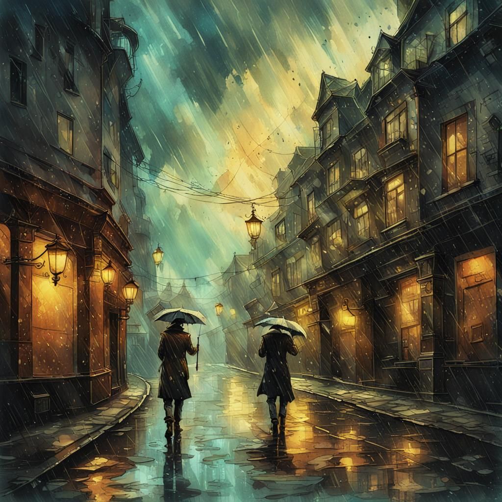 Steampunk Alleyway in a Stormy Night