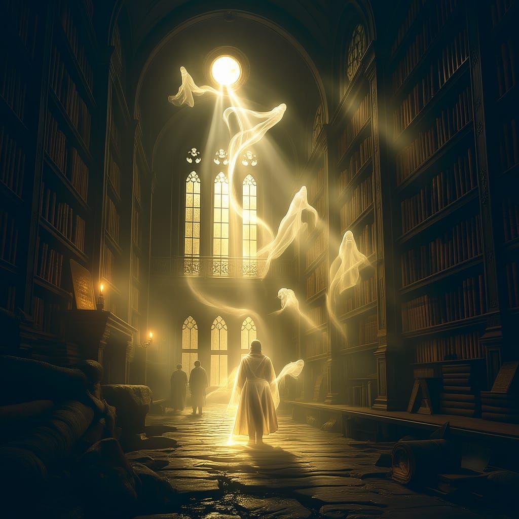 Gothic Library Journey Ends in Shadowy Horror Style