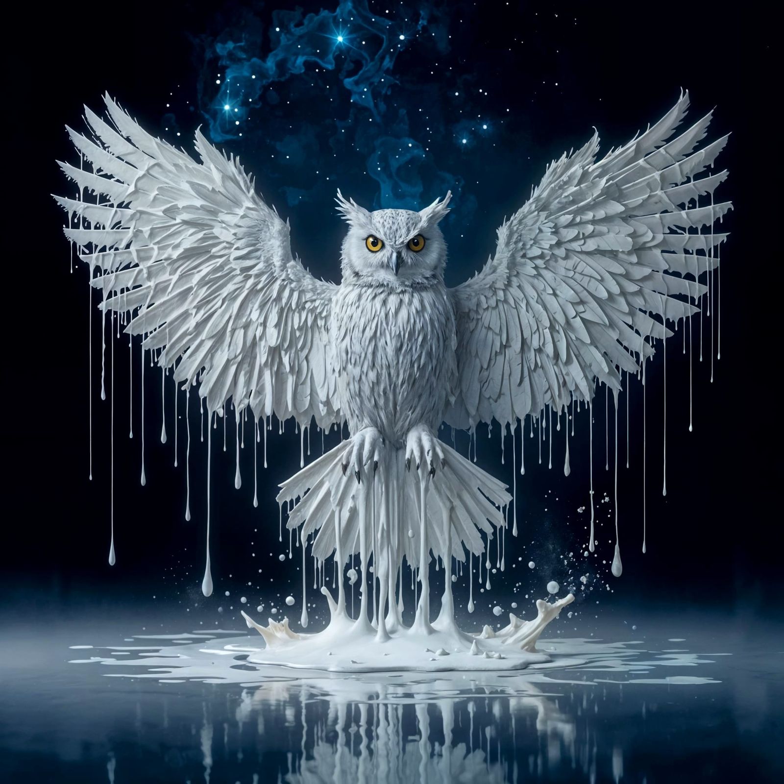 White "Paint Dripping" Owl