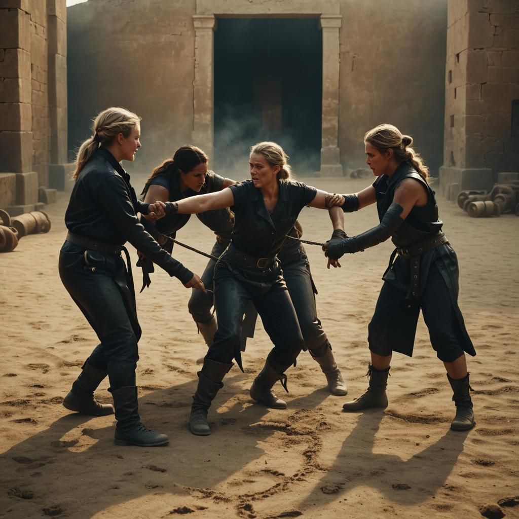 Female Prison Guards vs Minotaur: Cinematic Tug of War