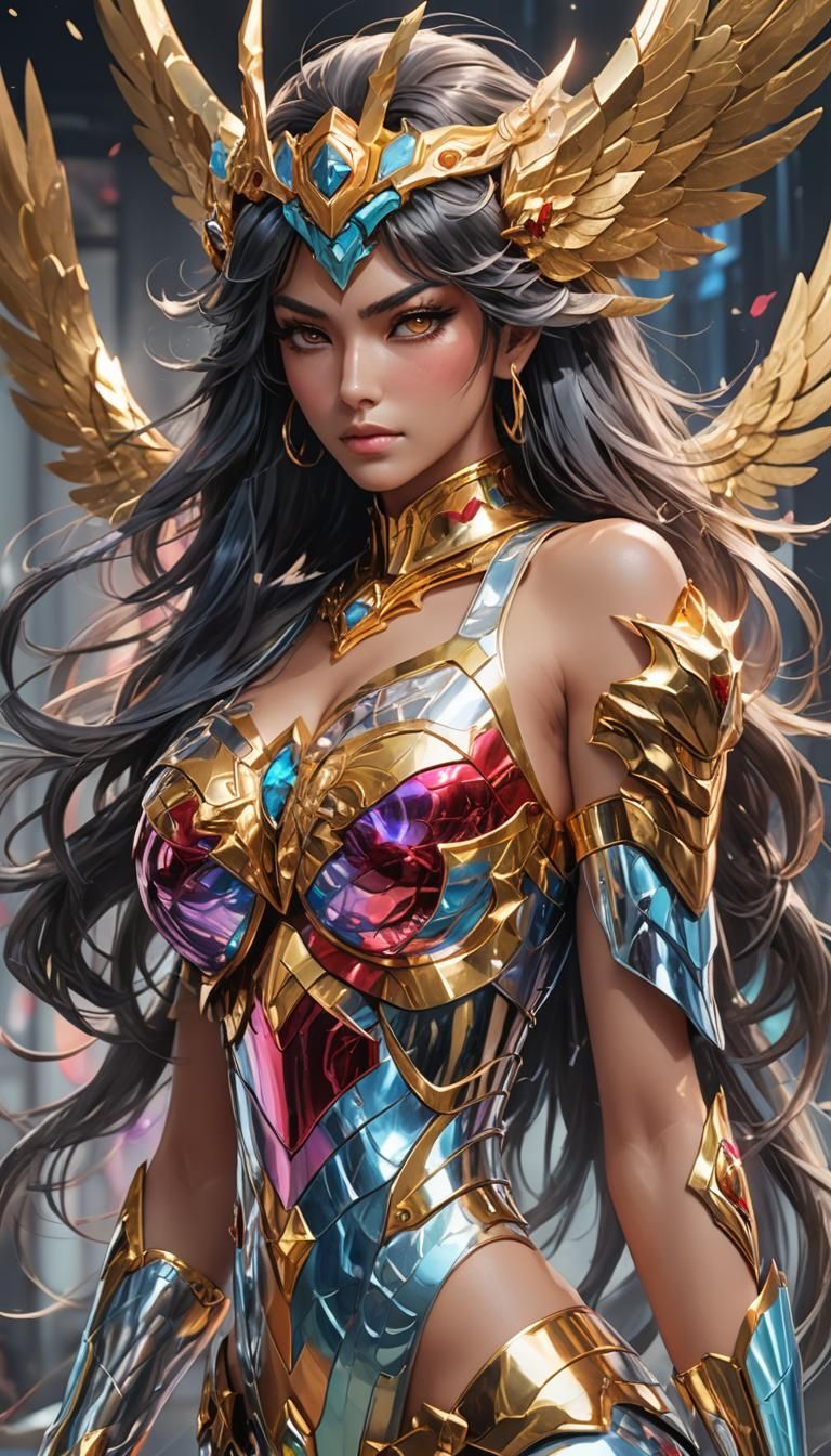 Saint Seiya Inspired Crane Portrait, Detailed Digital Art