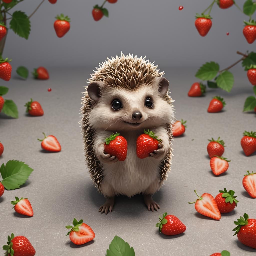 Cute Hedgehog with Strawberry in 3D Anime Art