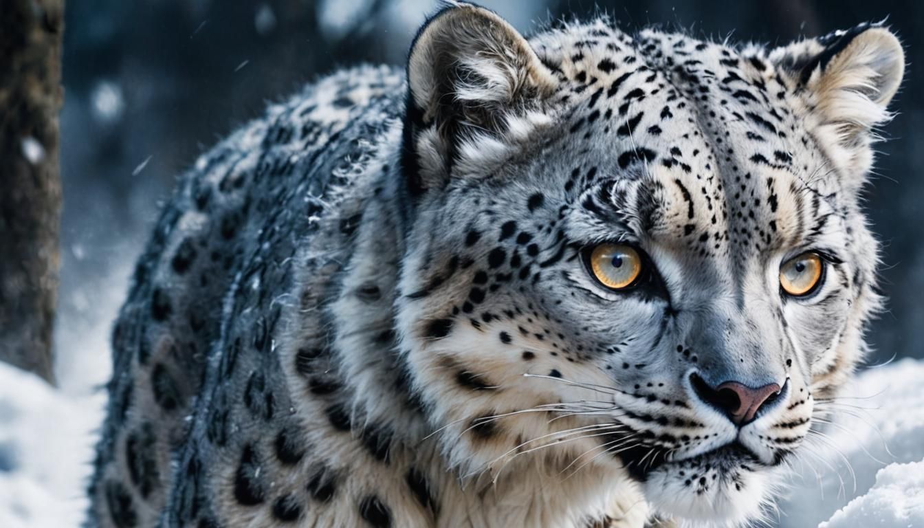 Snow Leopard Leaping Over Blue Flames