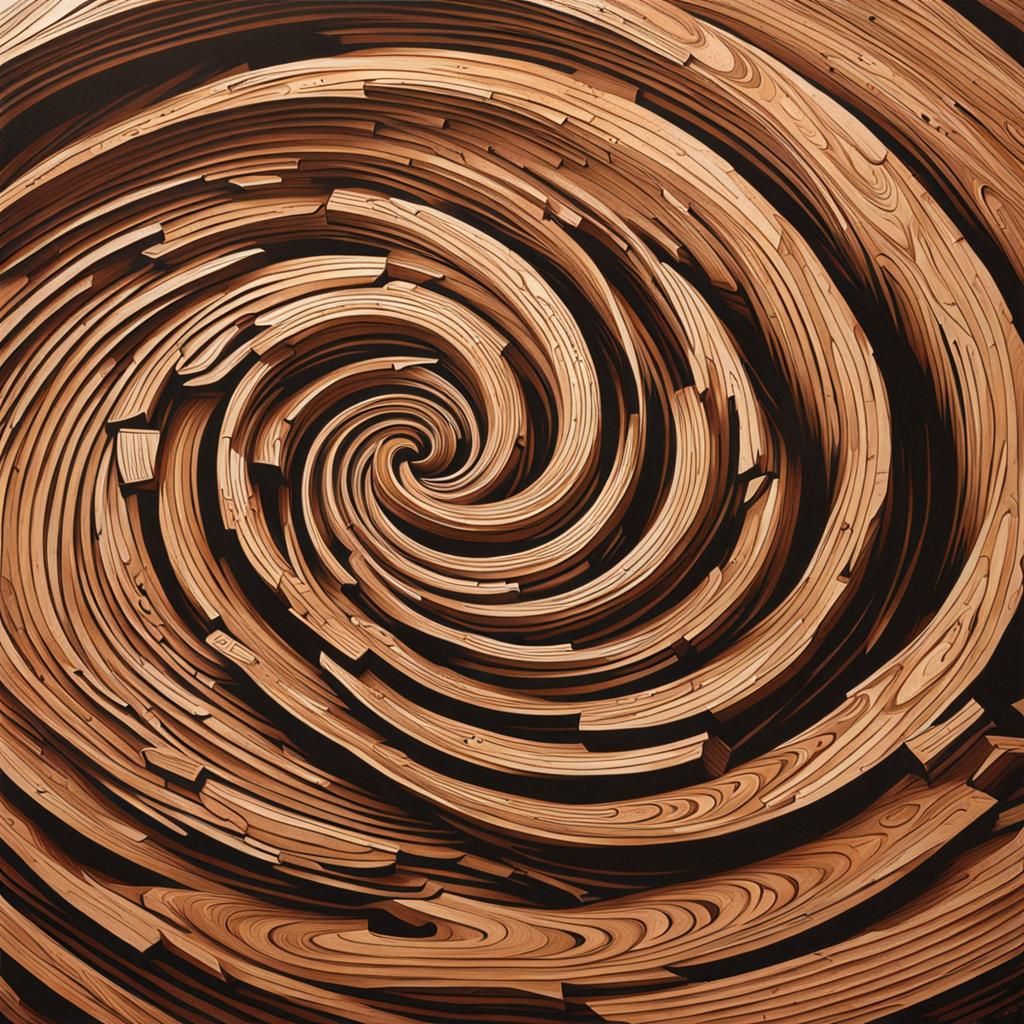 Detailed Wooden Spiral Groove Action Painting