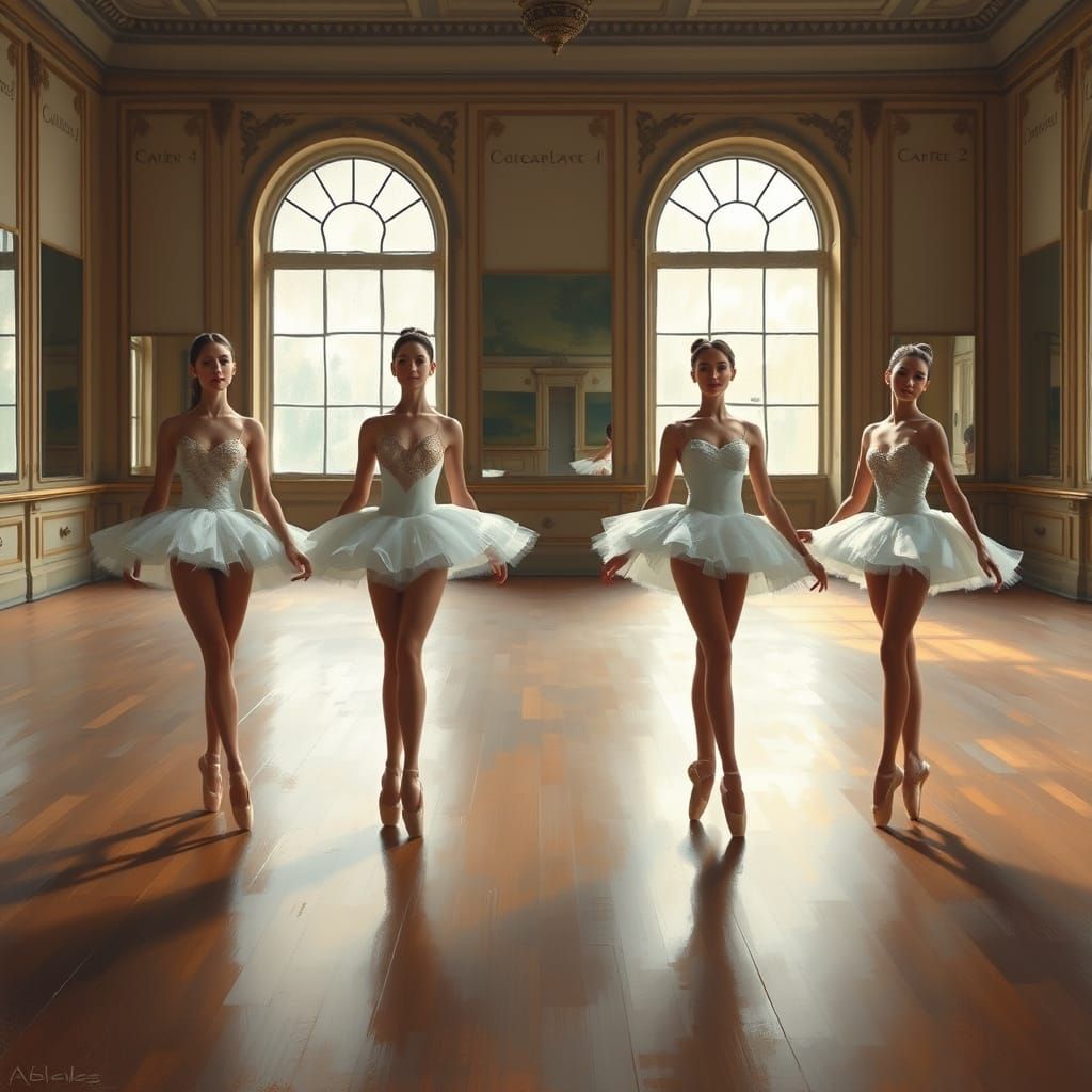 Elegant Ballerinas in a Grand Dance Studio