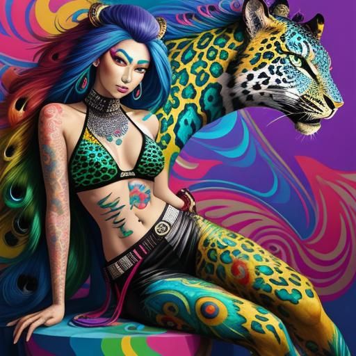 Asian Woman with Rainbow Dragon Scales in Graffiti Art