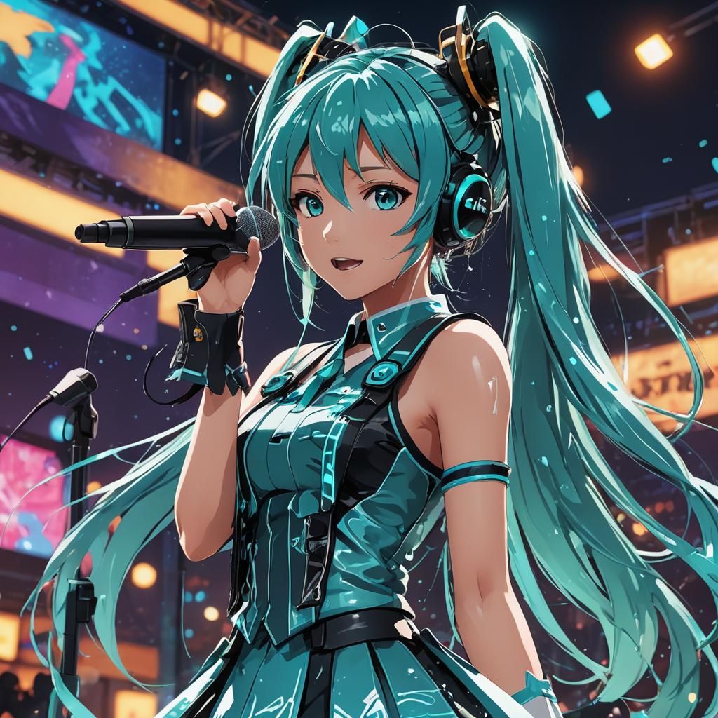 Hatsune Miku Anime Portrait on Concert Stage